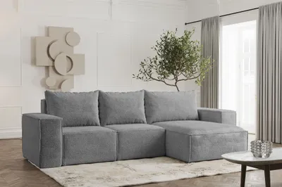 Produktbild von Ecksofa Designersofa ESTELLE in Stoff Abriamo Grau Ottomane Rechts