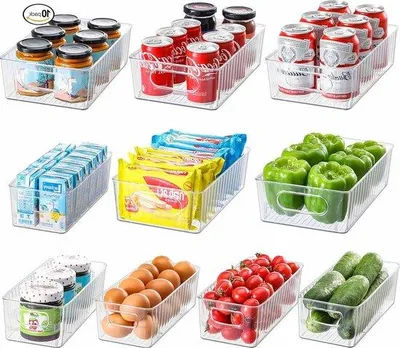 Image de Organisateur pour réfrigérateur - Lot de 10 boîtes de rangement transparentes avec poignée - Boîtes de conservation de haute qualité - Cuisine - Sans BPA