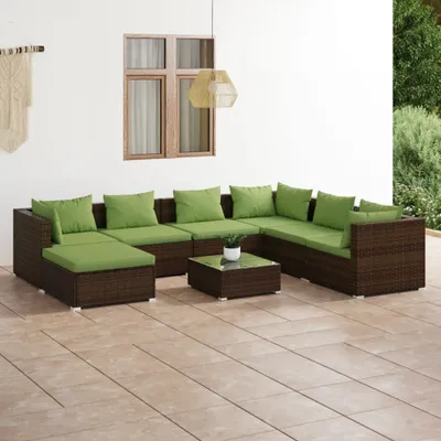 Immagine prodotto di The Living Store Set salotto da giardino 8 pezzi con cuscini in poly rattan marrone