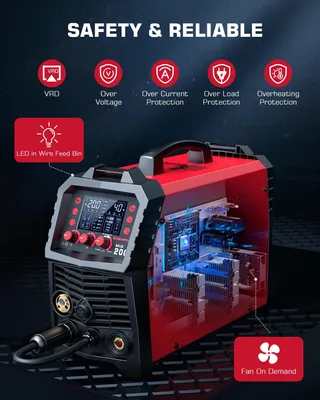 Produktbild von MIG Schweißgerät MIG200 - 6-in-1 Inverter 200A 220V - MMA Lift TIG - Gas/Ohne Gas - 2T/4T - Drahtvorschub 2,0-15 m/min - EU-Stecker