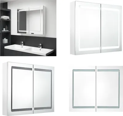Zdjęcie produktu dla vidaXL Szafka z lustrem LED do łazienki biała błyszcząca 80x12x68 cm - Szafka łazienkowa - Szafki łazienkowe - Szafka z lustrem - Szafki z lustrem