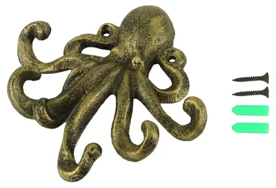 Gusseiserne Octopus-Wandhaken, 5 Tentakel, dekorativ, 15x15,5 cm