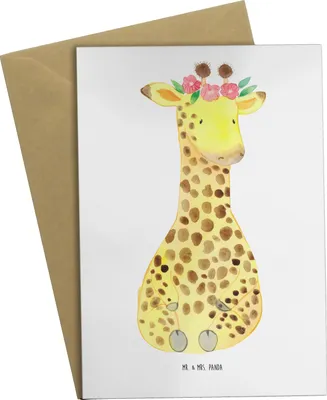 Produktbild von Mr. & Mrs. Panda babykarte Giraffe Blumenkranz - Weiß - Geschenk, Afrika, Abenteurer, Freundin, einladungskarten, osterkarte, vatertagskarte, Selbstliebe, hochzeitskarten