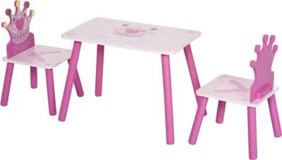 Image de Table et 2 chaises pour enfants - Ensemble - Bois - Table 55 x 34 x 42 cm - Chaise 28 x 26 x 50 cm - Pour enfants 2-4 ans - Montage nécessaire