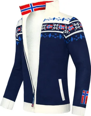 Produktbild von Nebulus Norweger Strickjacke mit Teddyfell CANADIAN Herren, gefütterte Jacke , mit Reißverschluss , Q1851 - Herren, navy-weiß, XL