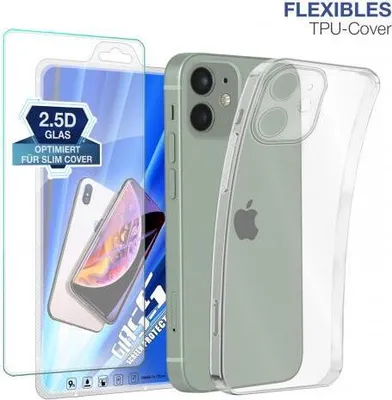 Produktbild von TPU-Hülle Transparent für Apple iPhone 12 Serie - Modellkompatibilität: Für Apple iPhone 12 mini - Displayglas: Mit 9H Displayglas