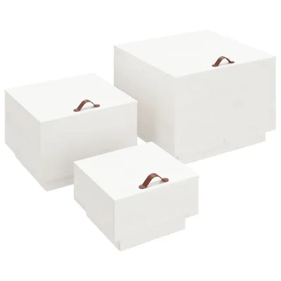 Produktbild von Aufbewahrungsboxen mit Deckeln 3 Stk. Weiß Massivholz Kiefer
