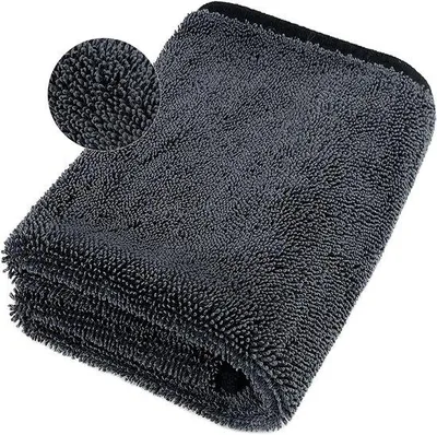Obrázok produktu pre Veľká a hrubá mikrovláknová utierka XXL 90 x 60 cm – 650 g/m² – Vysoko absorpčná – Na čistenie a leštenie áut – Čierna