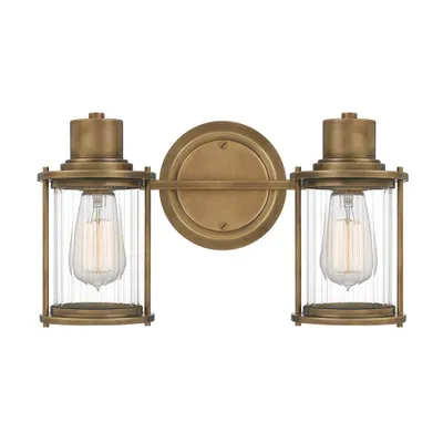 Immagine prodotto di Applique da bagno Riggs in ottone invecchiato, 2xE27x40W, metallo, dimensioni: 21,8x38,1x17,9 cm, IP44, Quoizel