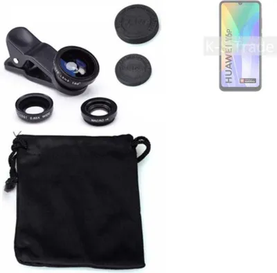 Produktbild von K-S-Trade Smartphone Kamera Linsen Set Kompatibel mit Huawei Y6p 3in1 Clip-On Kamera Adapter Macro Weitwinkel FishEye Fischauge Objektiv Linse