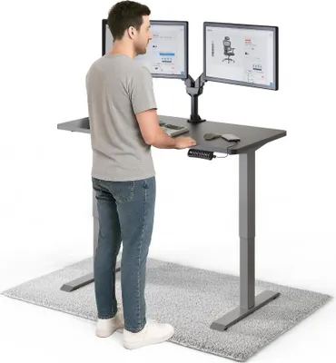 Produktbild von DESKSPACE PRO Elektrisch höhenverstellbarer Schreibtisch – 120x60 cm Memory & Kollisionsschutz, Computertisch Schwarz Tischplatte / Graue Gestell