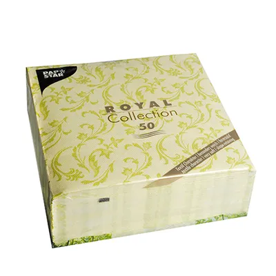 Image de Papstar serviettes 40cm 1/4 pli Royal Damascato vert citron 50 pcs.