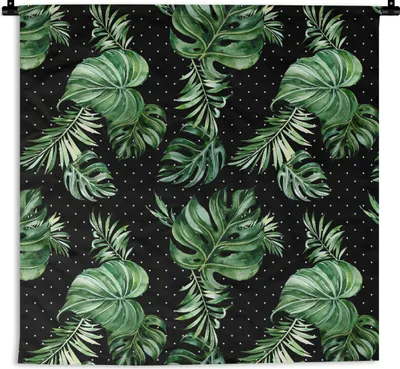 Produktbild von MuchoWow® Wandteppich Wandbehang Blätter - Tropisch - Muster - Dschungel 120x120 cm Tapisserie Dekoration Wandtuch - Modern - Baumwollgewebe