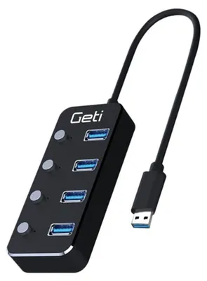 Imagen del producto de Hub USB GETI GUH4AS con 4 puertos USB-A 3.0 y interruptores