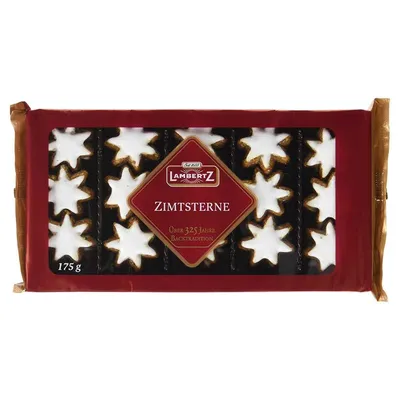 Produktbild von Lambertz škoricové hviezdičky s lieskovými orieškami, mandľami a cukrovou polevou 175g