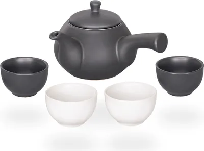 Produktbild von tea4chill Teeset / Teeservice / japanische Teekanne 600ml mit Sieb und 4 Teetassen je 70ml in schwarz/weiß, Keramik