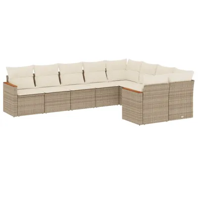 Produktbild von vidaXL 9-tlg. Garten-Sofagarnitur mit Kissen Beige Poly Rattan