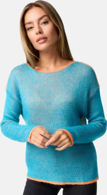 Produktbild von PM SELECTED Edler Damen Business Mohair Winter Strickpullover mit Rundhalsausschnitt Pullover Pulli Gestrickt Kontrastfarben PM79 Blau Einheitsgröße Gr. 34 -38