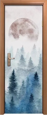 Produktbild von Türposter 70x200 cm Türaufkleber Türtapete Türfolie Klebefolie Landschaft mit nebligen Wald und Mond