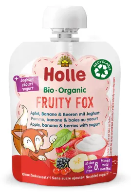 MUS OWOCOWY LISEK (JABŁKO - BANAN - OWOCE LEŚNE - JOGURT) BEZ DODATKU CUKRÓW OD 8 MIESIĄCA BIO 85 g - HOLLE
