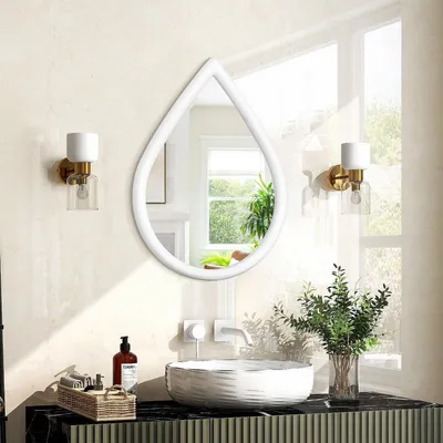 Image de Miroir mural, forme goutte, cadre en bois blanc, 40x30 cm