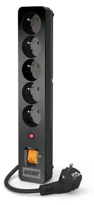 Produktbild von ACAR X5, 5 m, Drinnen, Kunststoff, Schwarz, Universal, 5 AC-Ausgänge