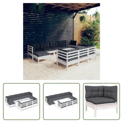 Produktbild von The Living Store 10-tlg. Garten-Lounge-Set mit Kissen Weiß Kiefer Massivholz