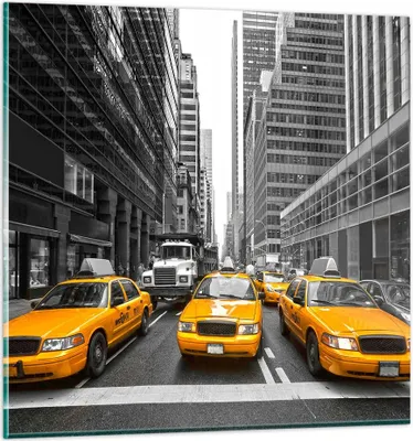 Produktbild von Bilder auf glas - Taxi Stadt Straße Transport - 70x70cm - Glasbilder - Wandbilder - Kunstdruck - zum Aufhängen bereit - Wanddekoration aus Glas - Glas Bilder - Wandbild auf Glas - GAC70x70-2695
