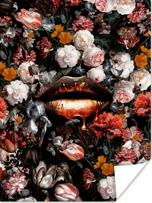 Produktbild von MuchoWow® Poster Lippen - Blumen - Farbe - Orange - Kunst - Abstrakt - Alte Meister 30x40 cm - Wandplakat - Poster Kinderzimmer