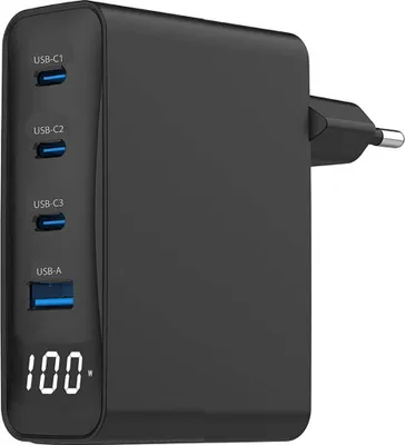 Produktbild von Gembird 4-Port 100W GaN USB PD Schnellladegerät mit LCD-Display