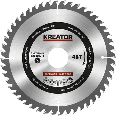 Produktbild von Kreator 165x30x2.0 Mm 48t Holzkreissägescheibe Silber Silber One Size