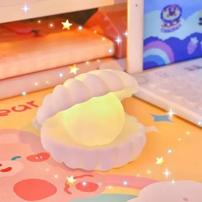 Produktbild von Muschel Nachtlicht Deko nachtlicht Shell-Nachtlicht Glühbirnen Muschelperle LED bedroom decor tischlampe kreatives Desktop-Nachtlicht Nachtlicht（Weiß）