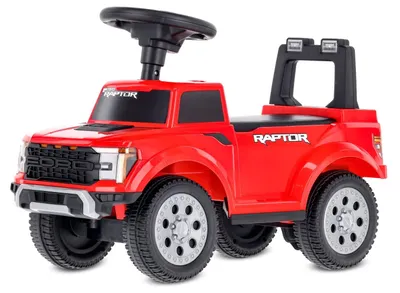 Immagine prodotto di Macchinina con manubrio per bambini a partire da 1 anno, vano portaoggetti con luci LED, modello Ford Raptor rosso, Sun Baby