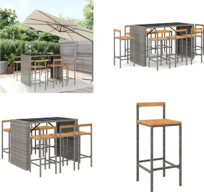 Produktbild von vidaXL 7 tlg. Gartenbar Set Grau Poly Rattan & Massivholz Akazie - Gartenbar Set - Gartenbar Sets - Garten Bar Set - Gartenbar
