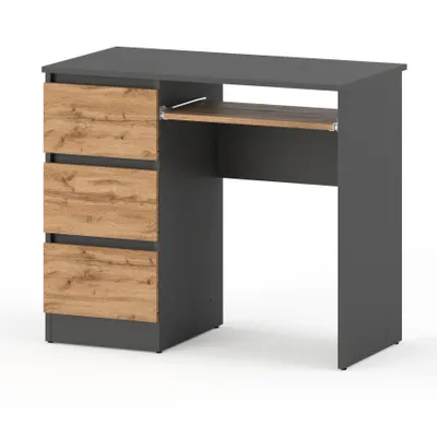A studio shot of a desk against a white background.