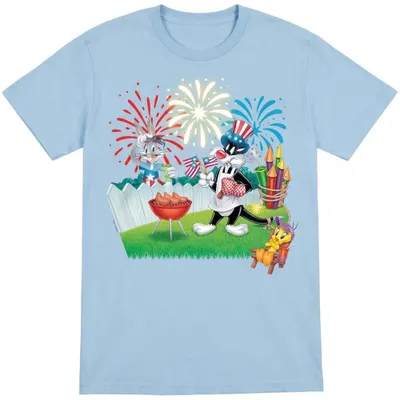 Image de T-shirt Looney Tunes, modèle unie pour hommes et femmes, 4 juillet, référence TV36722 (taille XL), couleur bleu clair