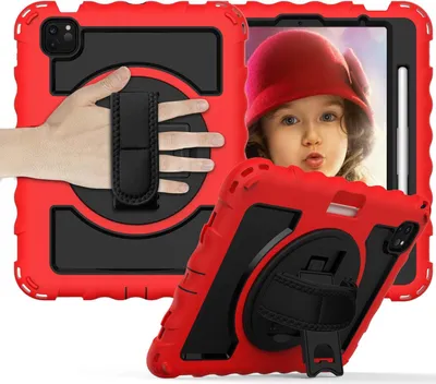 Zdjęcie produktu dla Etui na iPada 3/2/1/Pro 11" z podstawką i paskiem na ramię, czerwone