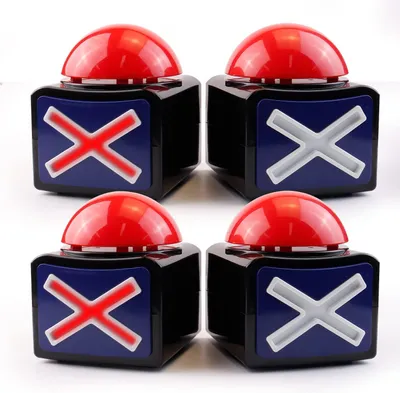Imagen del producto de Juego de botones tipo "bean bag" para concursos - 4 botones con luz y alarma - Ideal para aulas - Juegos de preguntas y respuestas - Concursos