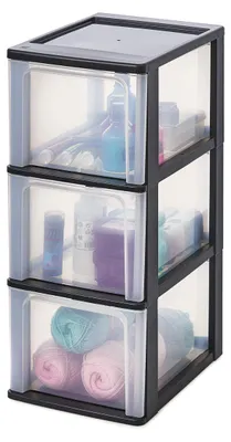 Zdjęcie produktu dla IRIS OHYAMA Wieża do przechowywania z 3 szufladami - Plastik - Czarny - 39L - 35,5 x 26 x 60,5 cm