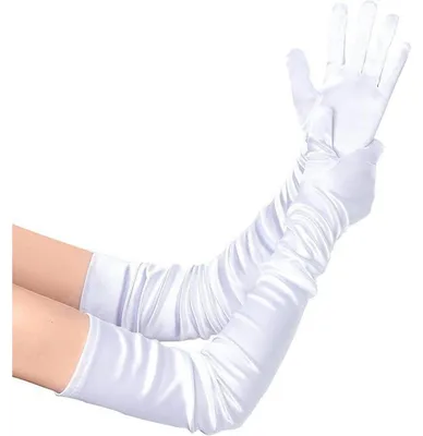 Zdjęcie produktu dla Satynowe rękawiczki damskie w stylu "flapper", białe, długość 70 cm