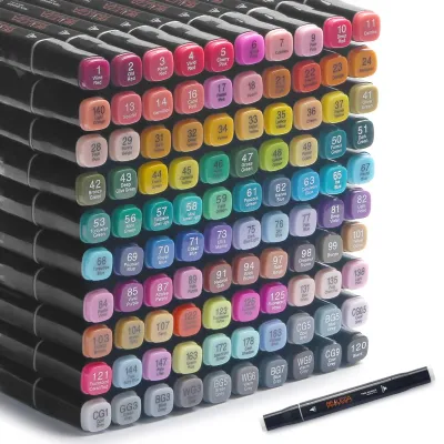 Image de Omgoods - 100 marqueurs à alcool, disponibles en 100 couleurs - Stylos d'art double face avec étui