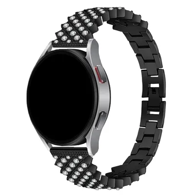 Produktbild von FFO2World Luxus-Metallarmband 20 mm für Damen mit Strass – passend für Galaxy Watch 7–3, Active 2, Polar Ignite/Unite, Huawei – Schwarz