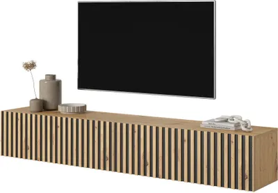 Produktbild von Selsey TV-Lowboard Telire Wotan Eiche Lamellenfront mit schwarzen Einsätzen,175 cm breit