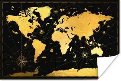 Produktbild von MuchoWow® Poster Weltkarte - Gold - Schwarz - Luxus 90x60 cm - Schlafzimmer