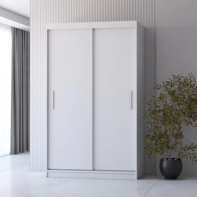 Produktbild von Schwebetürenschrank Neomi 04 - Weiß/Weiß, 120cm, moderner Kleiderschrank