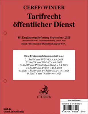 Produktbild von Tarifrecht öffentlicher Dienst  88. Ergänzungslieferung