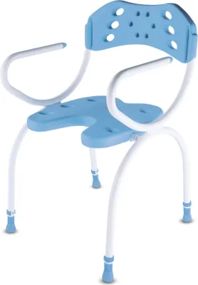 Produktbild von Duschhocker TRINIDAD m.Arm-u.Rückenlehne u.Ausschnitt,blau