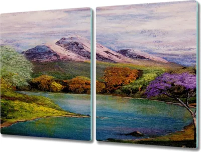 Produktbild von Coloray Herdabdeckplatte 2x40x52 cm Schneidebrett Kochplattenabdeckung Küchenbrett Hackbrett - Fluss berg