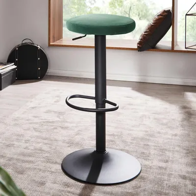 Produktbild von WOHNLING Barhocker Samt Grün Hocker ohne Lehne 58 - 79 cm Küchenhocker Stoff / Metall 100kg Design Barstuhl Tresenhocker Drehbar Bistrohocker