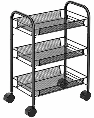Produktbild von Küchenwagen auf Rädern – Servierwagen – Küchenwagen – 3 Ebenen – Schwarz – 44 x 26 x 64 cm